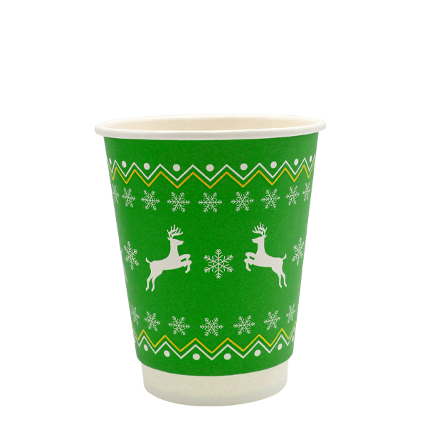 Go Pak Double Wall Christmas Cups 8oz / No Lids / 100 Cups Christmas Jumper Cups