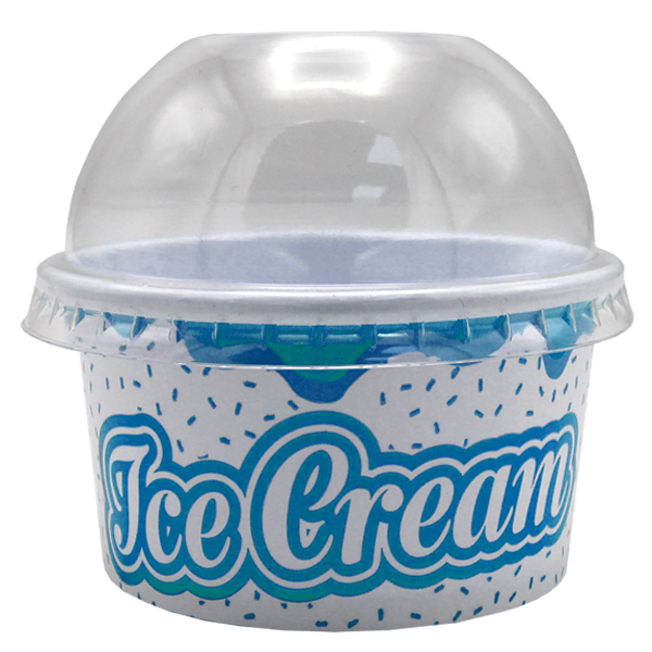 Stackable ice cream tub with secure lid, featuring a vibrant blue 