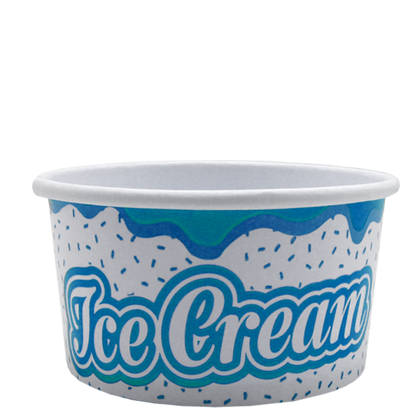 Colorful and stackable Delicious Ice Cream Tub, wax paper material, with vibrant blue 