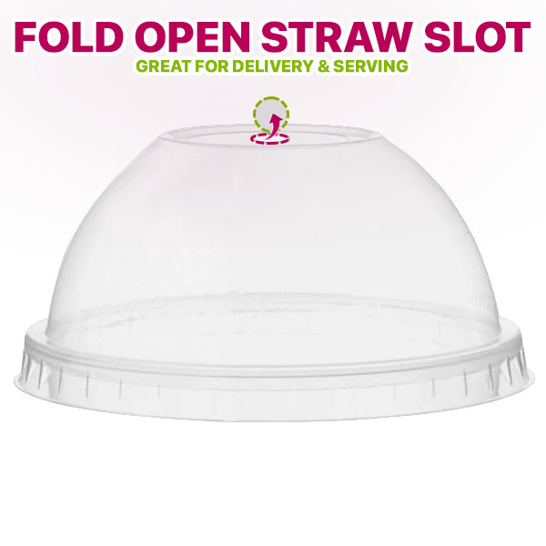 PLA Compostable Domed Lids with Straw Hole