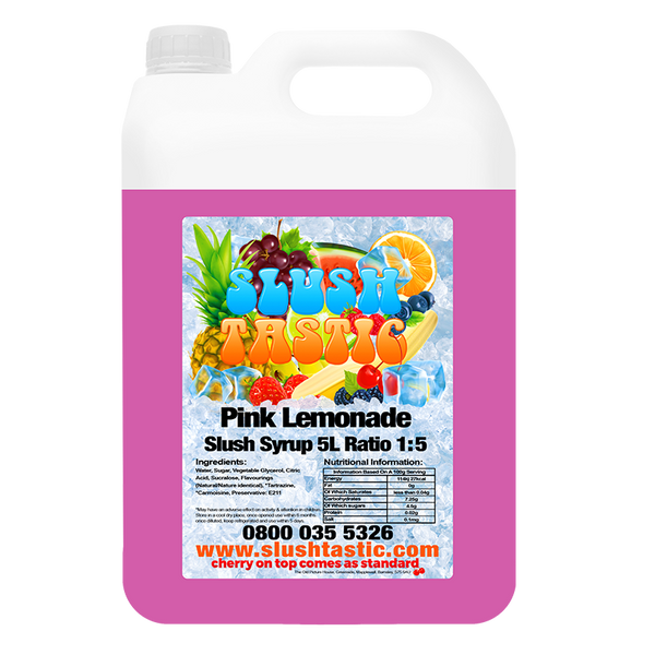 Corporate Vending Slush Syrup 5L Bottle Slushtastic Slush Syrup Pink Lemonade