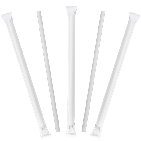 Intertan Slush Straws 195 x 6mm / 1000 Straws Individiually Wrapped White Paper Straws