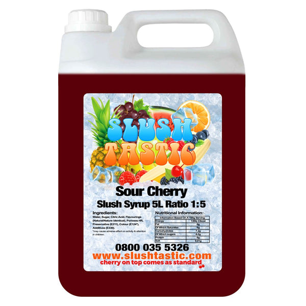 Corporate Vending Slush Syrup 5L Bottle Slushtastic Syrup Sour Cherry